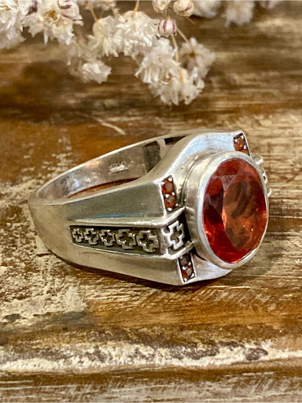Sterling Silver Ring Band STS Chuck Clemency Silver Orange with Crosses Sz 10 - Picture 3 of 16